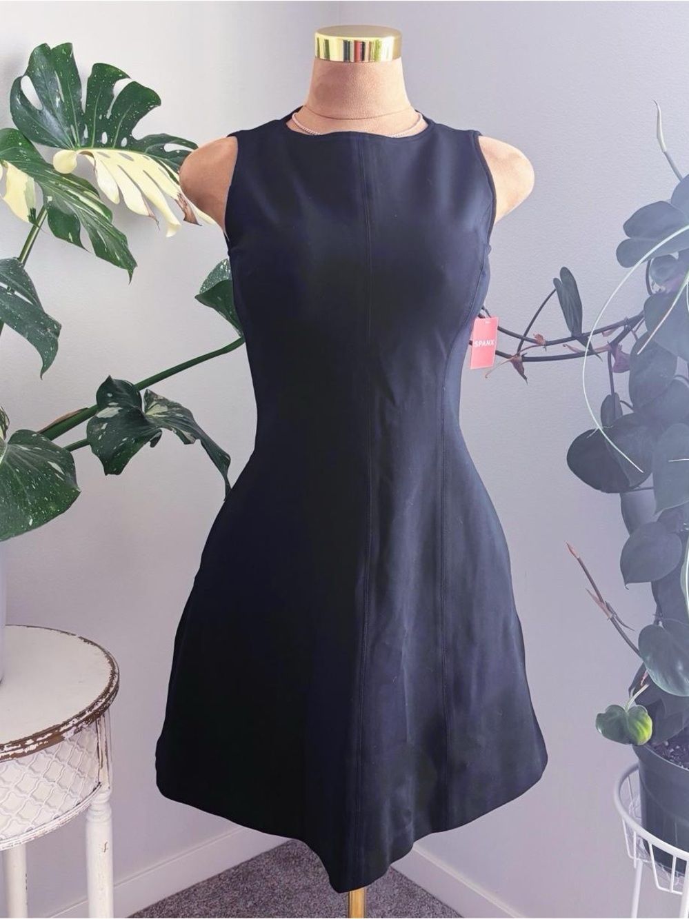 NWT SPANX Perfect Fit & Flare Dress Black Sleeveless with Pockets Size S